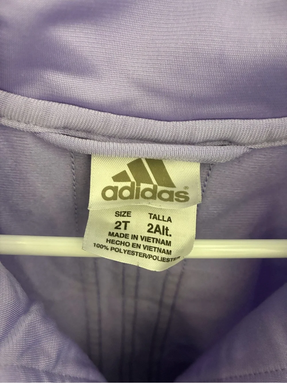 adidas Lavender Full-Zip Track Jacket with Contrast Purple Zipper, Size 2T